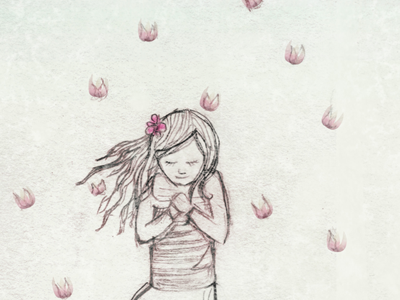 summer snow — falling blossoms falling girl pencil pink sketch summer tree