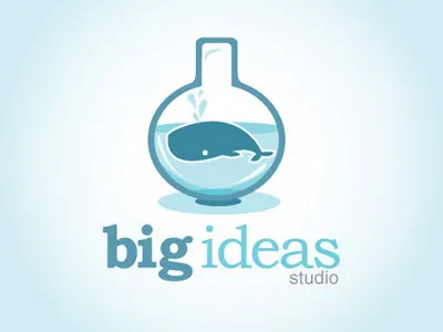 Big Ideas big fish in a little pond big ideas blue branding glass bottle identity illustration logo whale