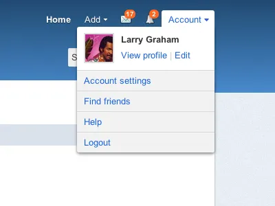 Account drop-down menu drop down header menu