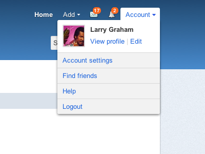 Account drop-down menu drop down header menu