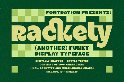 Rackety Funky Display Typeface alternates block font branding classic font hipster ligatures liquor logo opentype packaging retro sans sans serif social media template typeface vintage