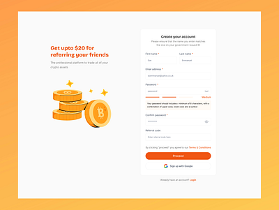 Create Account Screen for a crypto platform coin creaitive crypto dashboard design figma prduct design ui web3 website