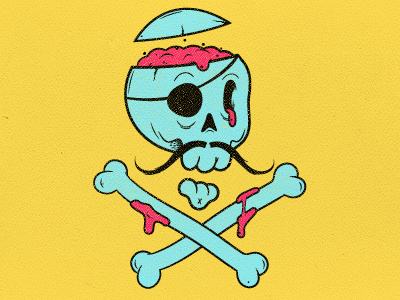 Bad Bones Tee blue illustration pink skull texture yellow