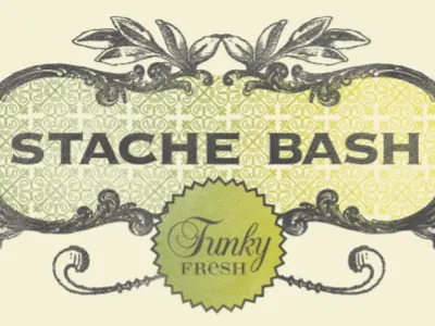 Stache Bash green pattern poster screenprint typography yellow