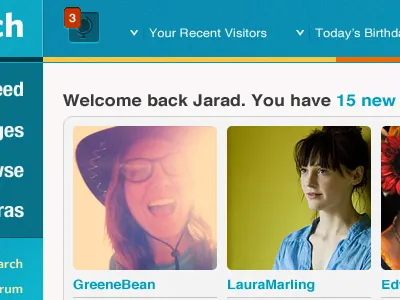 Welcome Back: Dating Site Dashboard blue dating icon interface navigation notifications orange user website yellow