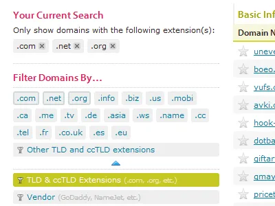 Domainface 2.0 - Domain Filtering app form interface ui