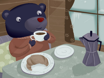 Bear with coffee and croissant art bear children coffee comic illustration illustrator kids page vector