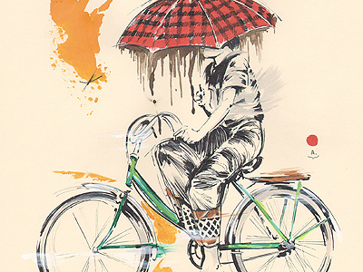 Umbrella acrylic bicycle bike illustration pen sketch umbrella