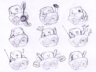 Radio Character Thumbs character illustration pencil radio sketch