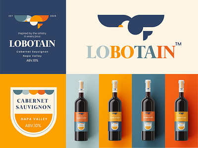 lobotain - wine bottle label beverage bird brand design branding eagle fly grapes label label design logo logo design vineyard vintage wine wine brand