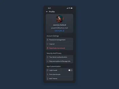 profile screen & components 🎨 components mobile settings ui design