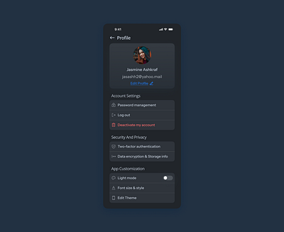 profile screen & components 🎨 components mobile settings ui design