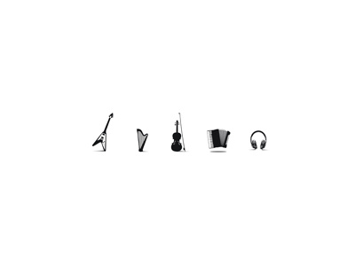 Musical Instruments accordion and black bw flying guitar harp headphones icons small v violin white