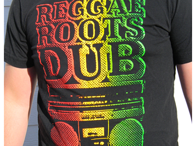 ReggaeRootsDub Shot black dots shirt green halftone red reggae yellow