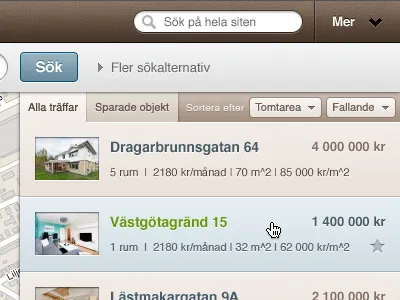 Real Estate listings - Results and Sorting app brown controls gui interface map orange populate real estate slider ui web