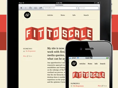 Gone Responsive beige blog css transforms fittext lettering.js red typekit