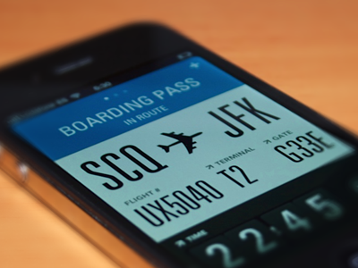 Flight card - Main interface airport black blue boarding card flight gray info ios iphone pass track white