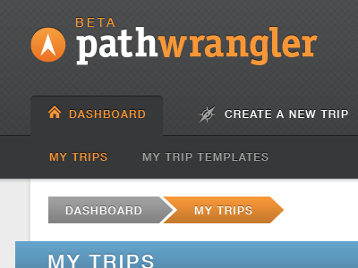 PathWrangler Initial Design black blue helvetica neue orange pathwrangler rebound travel white