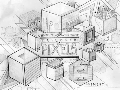 Draft for an illustration named Pixel Explosion carol rivello explosion pixel