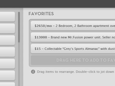 Add to Favorites draggable grey list ui