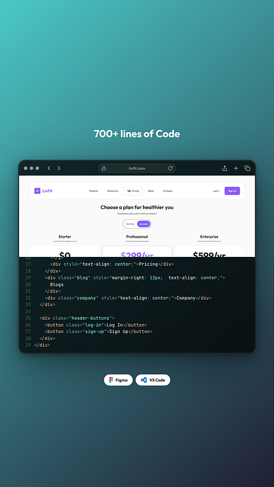 LivFit | Pricing Page | HTML CSS | UI code coding design pricing page ui ux vscode web