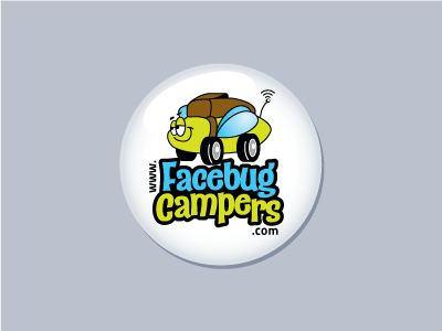 Facebug Campers adventure campervan cartoon facebug hire logo mark surfers