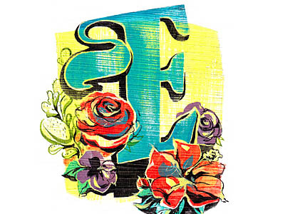 E acrylic flowers handlettering illustration ink painting typography