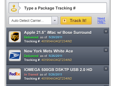 Track It! app packaging shipping ui