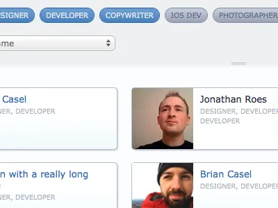 Team cards css3 rounded corners tags team