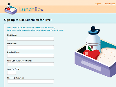 LunchBox Registration lunchbox registration page sign up page signup page