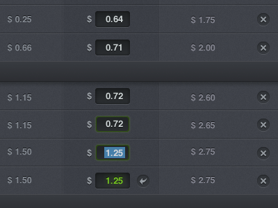 Data bits dark data delete dollar gray green highlight modern numbers pricing smugmug tables ui