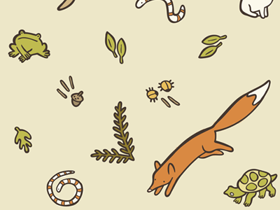 Woodsy Color Progress animals fox frog green illustration pattern repeat snake surface design turtle woodland