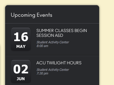 Upcoming Events calendar css css3 html html5 widget