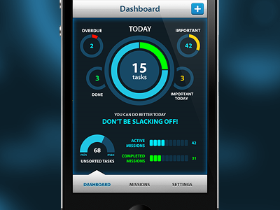 Missions app final application circle design futuristic interface iphone retina tasks to do ui