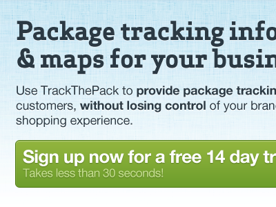 Text explanation and call to action blue green redesign trackthepack