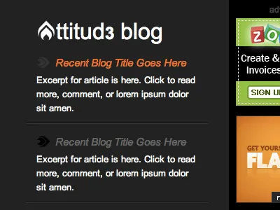 Blog/Aside: attitud3 blog css3 designthrowback logo startup texture