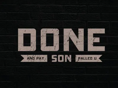 Done black brick cool distorted font lost onramp type white