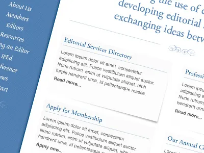 Editors Homepage Concept blue serif shadow typography