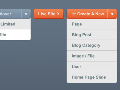 UI Buttons backend blue buttons drop down menu drop down nav grey orange