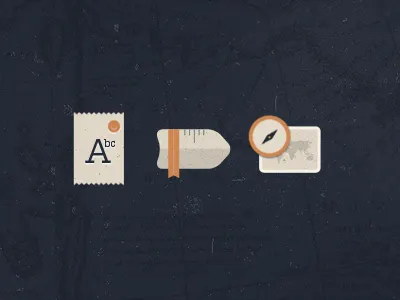 CARET Icons alphabetical beige blue compass icons map orange timeline white