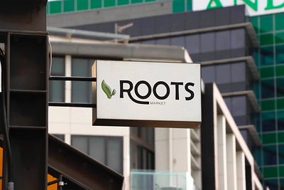 Roots Market Sign brand identity branding graphic design logo mockup sign design visual design