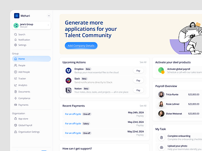 SaaS HR Management - Dashboard analytics cansaas clean dashboard data design hr hr management human resource interface management minimal product design saas stats task ui ux web app