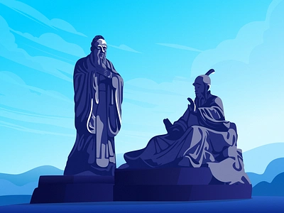 Confucius Sculpture architecture art art design art direction blue cloud confucius culture design digital illustration illustration landmark landmark building mountain sculpture sky statue tree vector illustration wallpaper