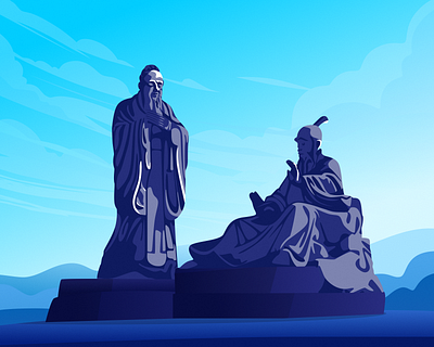 Confucius Sculpture architecture art art design art direction blue cloud confucius culture design digital illustration illustration landmark landmark building mountain sculpture sky statue tree vector illustration wallpaper