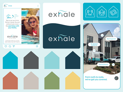 Exhale Brand Bento ad bento brand guidelines color color palette exhale home house logo social style guide swoosh teal