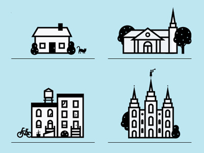 Home, Church, Neighborhood, Temple icons illustration