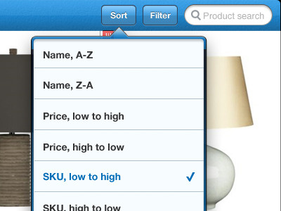 iPad app product sort app blue ecommerce ios ipad mobile product shopping texture