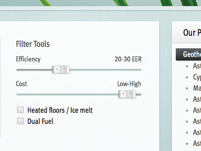 Filters checkbox filter geostar green slider ui