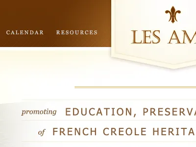 Les Amis banner brown design french glow gold historical layout les amis missouri shield typography web