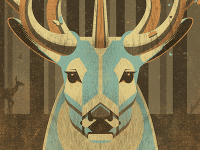 Mystery Project 3.1 blue dan kuhlken deer dkng geometric nathan goldman orange poster screen print texture trees woods